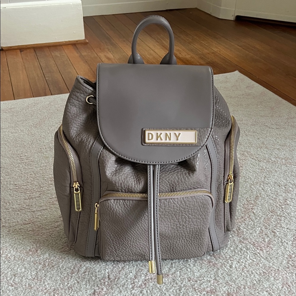 DKNY Taupe Backpack with Gold Accents